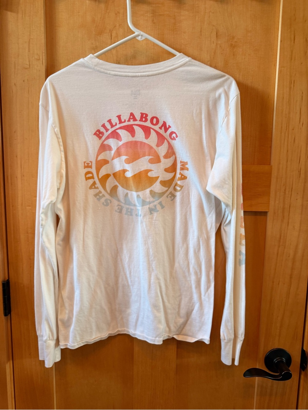 Billabong White Long-Sleeve Tee with Pink-Orange Gradient Logo
